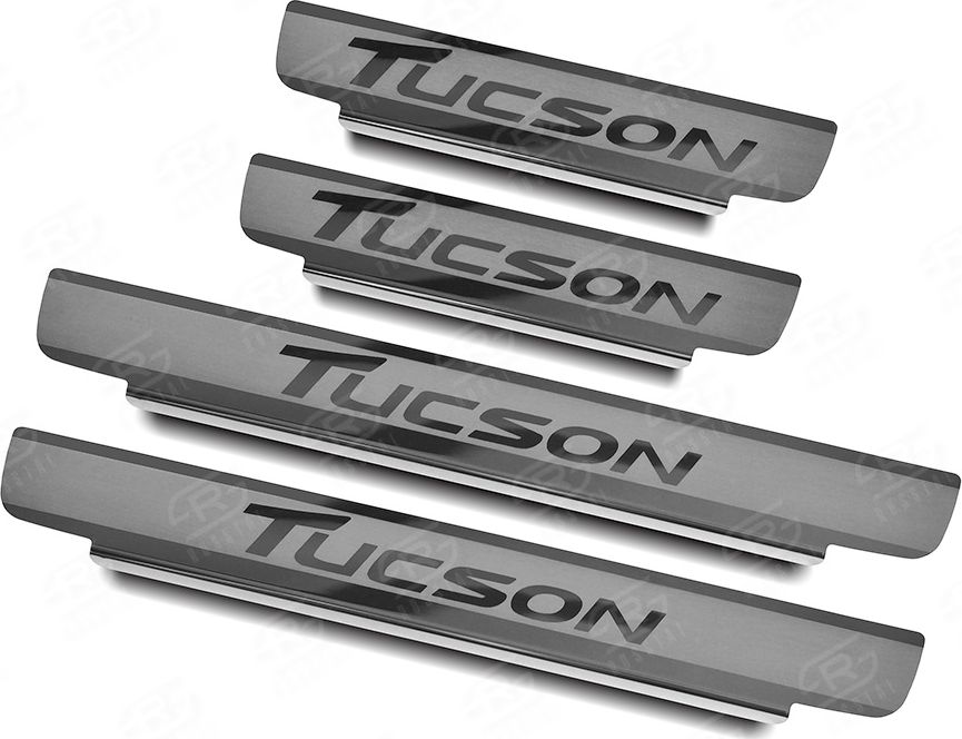 Накладка RusStal на пороги (лист нерж. шлифованный с надписью) для Hyundai Tucson III 2015-2018. Артикул HYTUC15-03