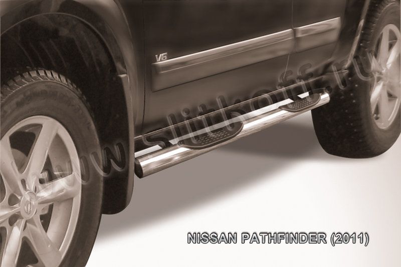 Пороги Slitkoff труба d76 с проступями для Nissan Pathfinder R51 2011-2014. Артикул NIP11-003