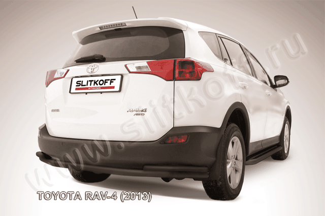 Защита Slitkoff заднего бампера d57/42 двойная ЧЕРНАЯ матовая для Toyota RAV4 IV 2013-2015. Артикул TR413-009B