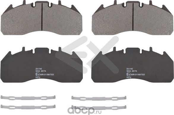 колодки тормоза дискового WVA 29174/29219/29218 RVI, Volvo с прижимными пластина (Exovo). Артикул 29174E