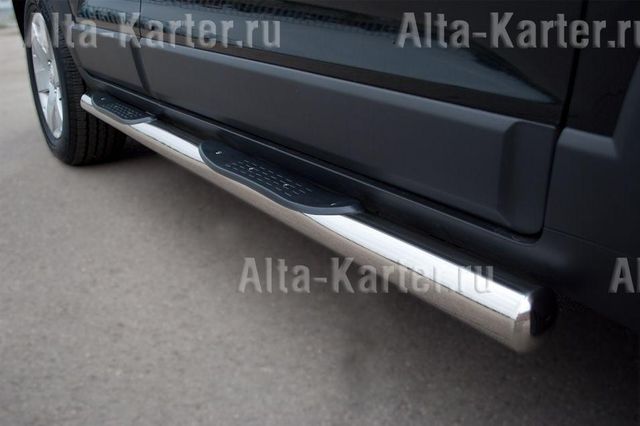 Защита порогов RusStal труба d76 с накладками (вариант 3) для Toyota RAV4 III 2010-2012 (обычная база). Артикул TRT-100151-3