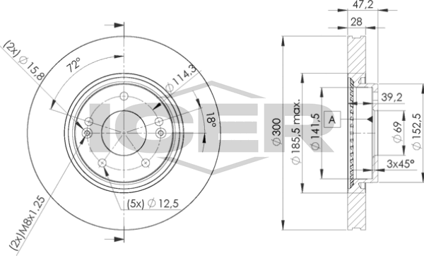 Тормозной диск Icer передний для Hyundai i30 I 2007-2012. Артикул 78BD0580-2