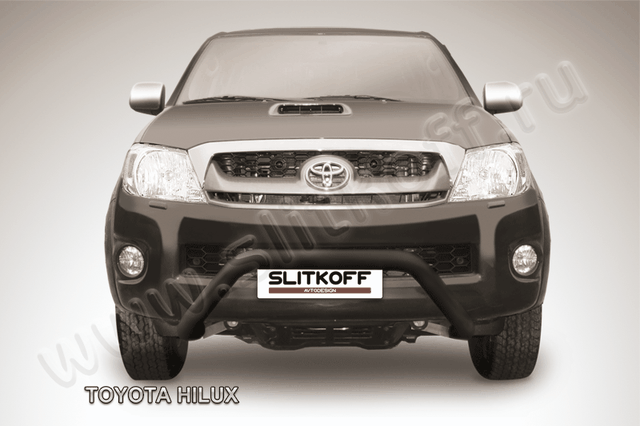 Кенгурятник Slitkoff d76 низкий широкий мини ЧЕРНЫЙ матовый для Toyota Hilux VII 2008-2011. Артикул THL005B