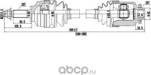 Приводной вал (Zikmar). Артикул Z88054R