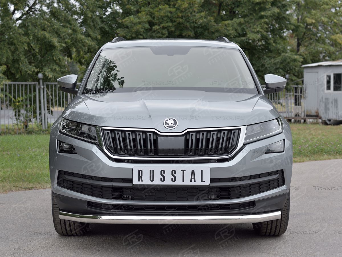 Защита RusStal переднего бампера d63 волна для Skoda Kodiaq 2017-2026. Артикул SKKZ-002770