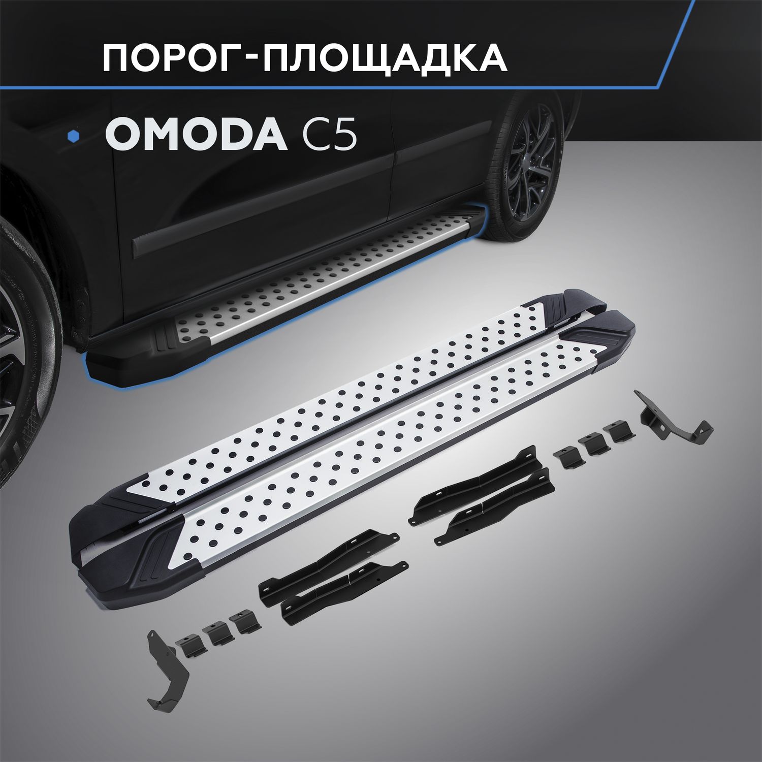 Пороги алюминиевые Rival Bmw-Style круг для Omoda C5 2022-2026. Артикул D173AL.0908.1