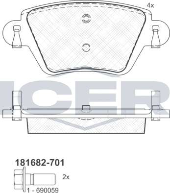 Тормозные колодки Icer задние для Nissan Kubistar X76 2003-2026. Артикул 181682-701