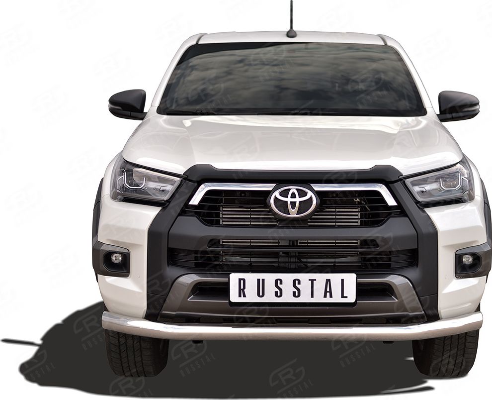 Защита RusStal переднего бампера d76 секции для Toyota Hilux VIII Black Onyx 2020-2026. Артикул THBOZ-003512