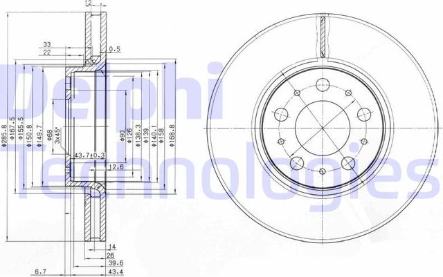 Тормозной диск Delphi передний для Volvo S60 I 2000-2010. Артикул BG3513