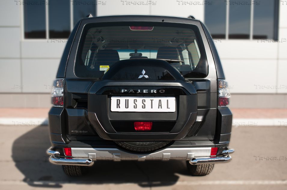 Защита RusStal заднего бамперауголки d63 (секции) d42 (секции) для Mitsubishi Pajero IV 2014-2026. Артикул MPZ-002052