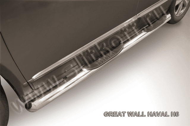 Пороги Slitkoff d76 с проступями со скосами 45 градусов завальцованными для Haval H6 2014-2020. Артикул HavH6007