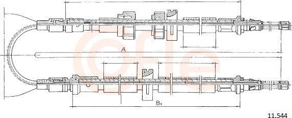 Трос ручника (тросик ручного тормоза) Cofle задний для Ford Fiesta I 1976-1986. Артикул 11.544