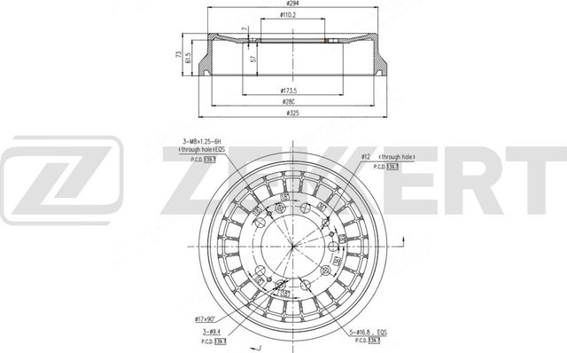 Тормозной барабан Zekkert задний для ГАЗ 3102 «Волга» 1972-1993. Артикул BS-6662