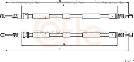 Трос ручника (тросик ручного тормоза) Cofle. Артикул 11.6797