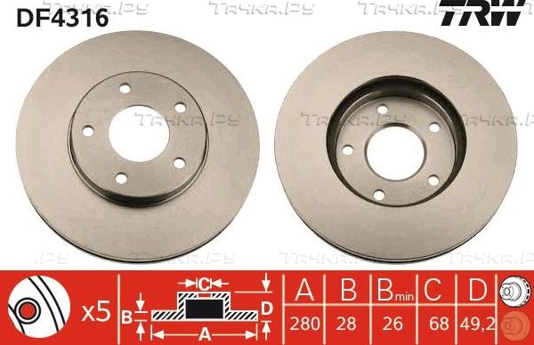 Тормозной диск TRW передний для Nissan X-Trail T31 2007-2013. Артикул DF4316