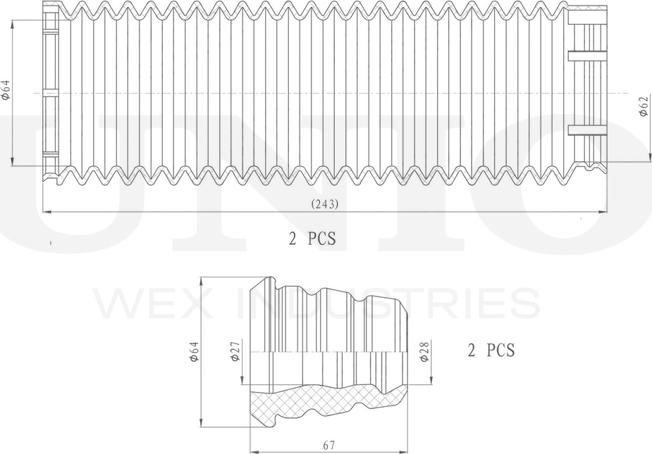 Отбойник и пыльник амортизатора, комплект (Unio). Артикул DUC-50002