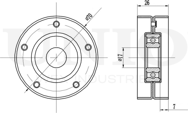 Ролик поликлинового ремня натяжной (Unio). Артикул TNS-10057