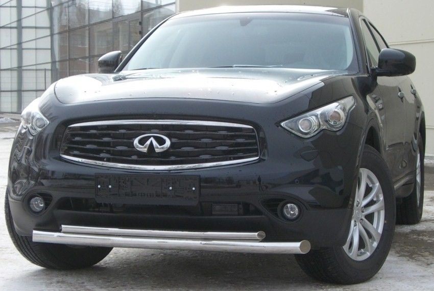 Защита RusStal переднего бампера d63/42 (секции) для Infiniti FX 35/50 2008-2026. Артикул IFZ-000285