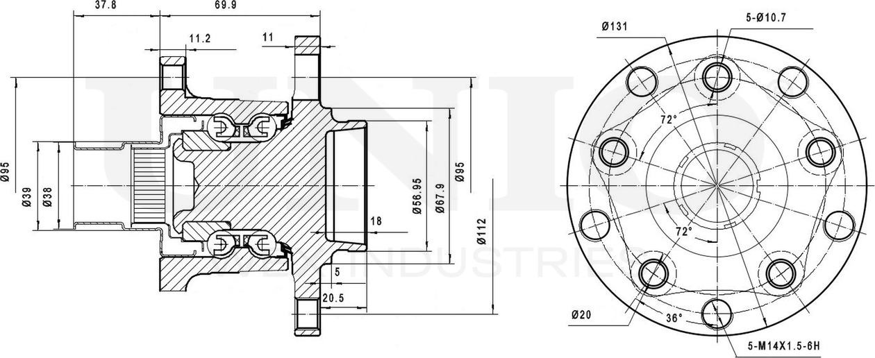 Ступица колеса с интегрированным подшипником (Unio). Артикул HUB-20075