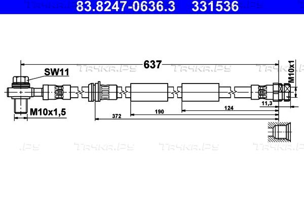 Тормозной шланг ATE передний для Volkswagen Tiguan II 2016-2026. Артикул 83.8247-0636.3