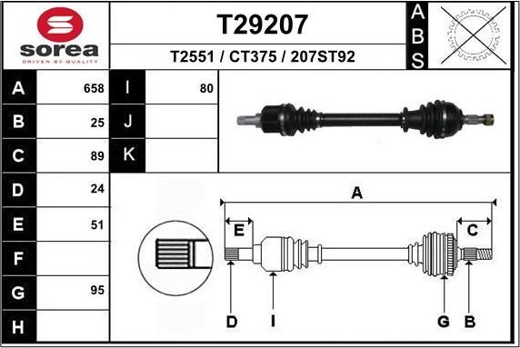 Полуось (привод в сборе, приводной вал) EAI. Артикул T29207