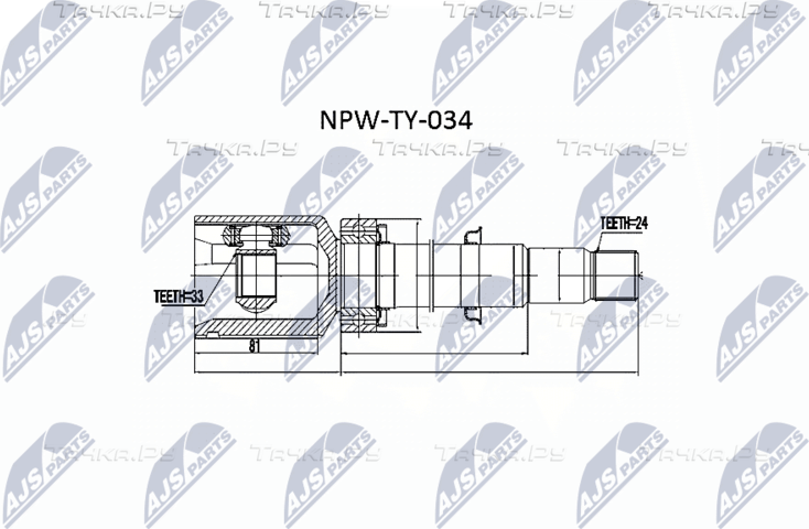 Шрус наружный (граната) NTY передний левый для Toyota Auris I 2006-2012. Артикул NPW-TY-034