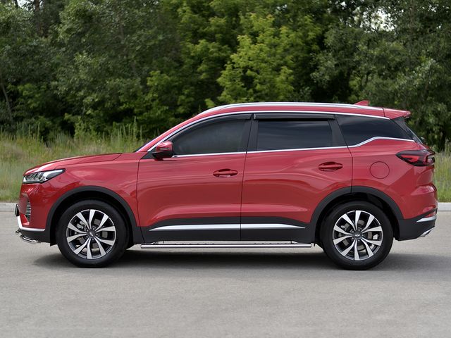 Защита порогов RusStal труба d75х42 овал с проступью для Chery Tiggo 7 Pro 2020-2026. Артикул CHT7O-003875