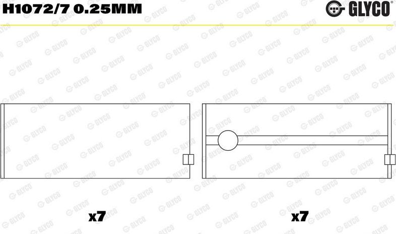Вкладыши коренные Glyco для IVECO EuroStar 1993-2002. Артикул H1072/7 0.25mm