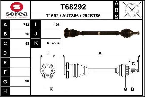 Полуось (привод в сборе, приводной вал) EAI. Артикул T68292