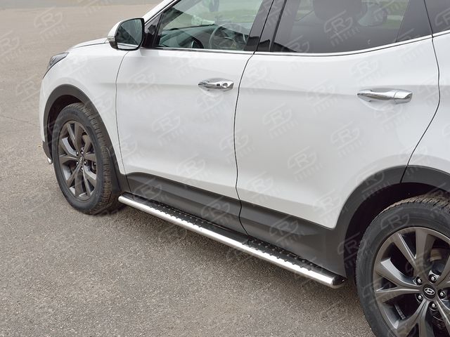 Защита порогов RusStal труба 120х60 овал с проступью для Hyundai Santa Fe Premium III 2015-2026. Артикул HSFPO-002446