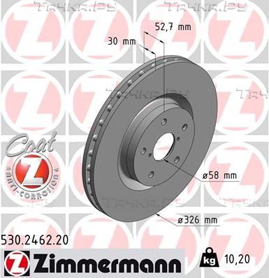Тормозной диск Zimmermann Coat Z передний для Subaru Impreza III 2008-2013. Артикул 530.2462.20