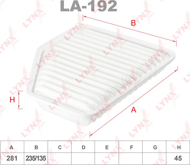 Воздушный фильтр LYNXauto для Lexus GS III 2005-2011. Артикул LA-192