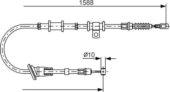 Трос ручника (тросик ручного тормоза) Bosch задний левый для Mitsubishi Carisma I 2000-2003. Артикул 1 987 482 245