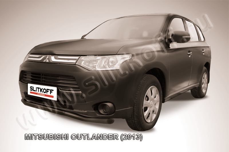 Защита Slitkoff переднего бампера d57 Волна ЧЕРНАЯ матовая для Mitsubishi Outlander III 2013-2014. Артикул MOUT13-001B