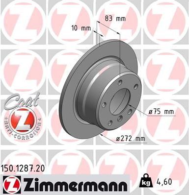 Тормозной диск Zimmermann Coat Z задний для BMW Z3 I 1995-2003. Артикул 150.1287.20