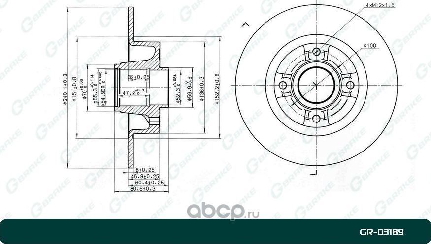 Диск тормозной (G-Brake). Артикул GR03189