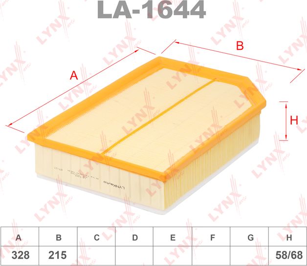 Воздушный фильтр LYNXauto для Volvo XC90 I 2002-2014. Артикул LA-1644