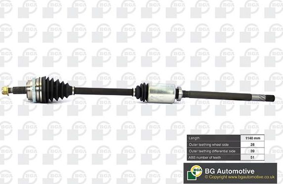 Полуось (привод в сборе, приводной вал) BGA передняя правая для Nissan Interstar 2002-2026. Артикул DS7335RA