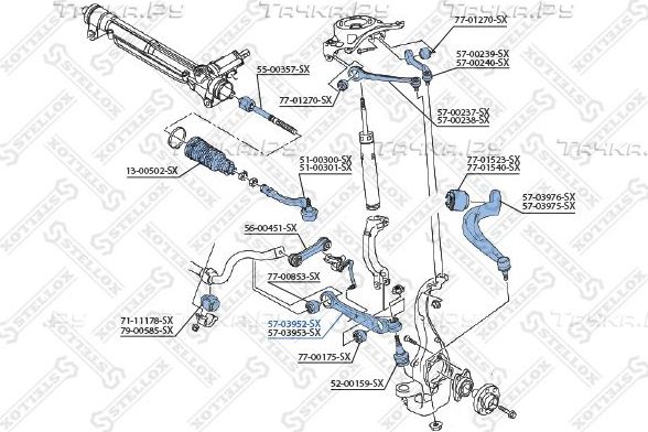 Поперечный рычаг передней подвески Stellox левый нижний для Audi S4 IV (B8) 2008-2015. Артикул 57-03952-SX