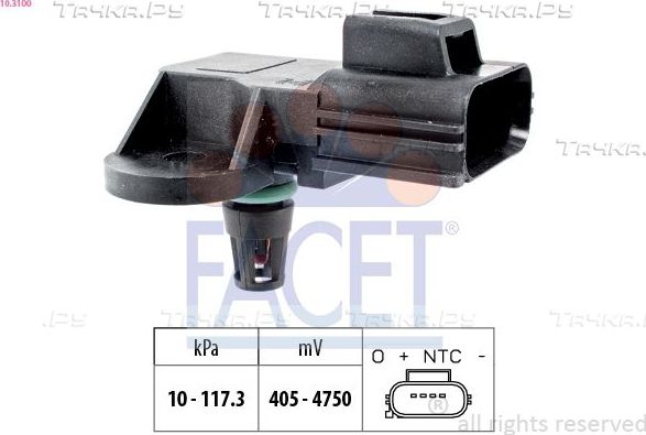 Датчик абсолютного давления (ДАД, MAP) Facet Made in Italy - OE Equivalent для Ford Mondeo III 2000-2007. Артикул 10.3100