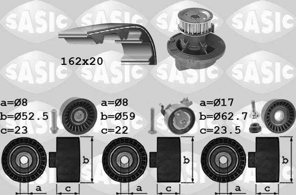 Помпа (водяной насос) с комплектом ремня ГРМ Sasic. Артикул 3906093