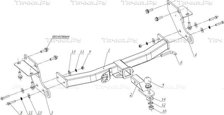 Фаркоп Bizon для Jeep Grand Cherokee WK2 2010-2014 с накладкой из нержавеющей стали. Быстросъемный крюк. Артикул FA 0977-E(N)