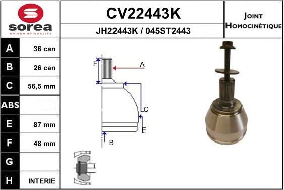 Шрус внутренний (граната) EAI. Артикул CV22443K