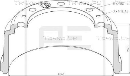 Тормозной барабан PE Automotive для MAN M2000 1995-2007. Артикул 036.417-00A