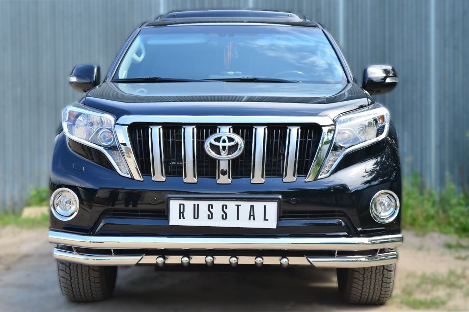 Защита RusStal переднего бампера d63 (секции) d63 (уголки) + d42 (зубы) для Toyota Land Cruiser Prado 150 2013-2017. Артикул LCPZ-001712