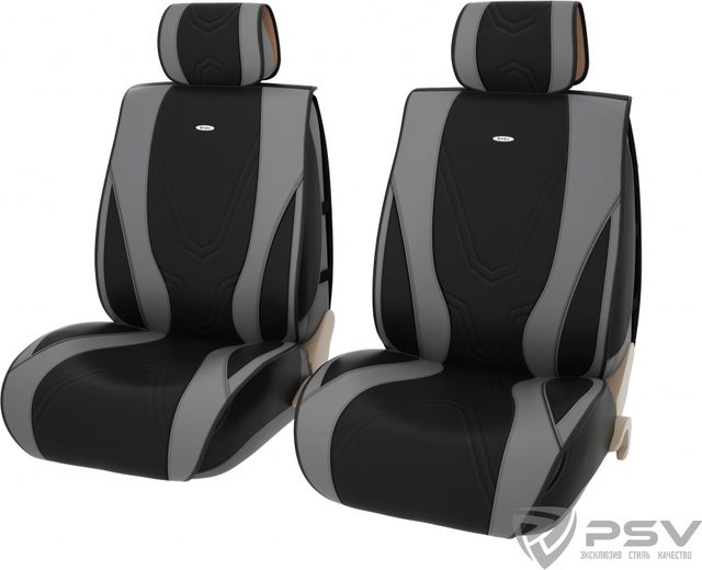 Чехлы-накидки универсальные формованные PSV 2D PREMIUM Kinetic 2 FRONT на сидения, цвет Черно-Серый. Артикул 130570