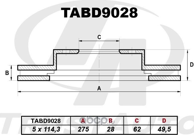 Тормозной диск () (Trustauto). Артикул TABD9028