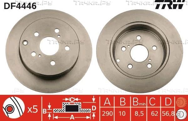 Тормозной диск TRW задний для Toyota Corolla Verso I 2004-2009. Артикул DF4446