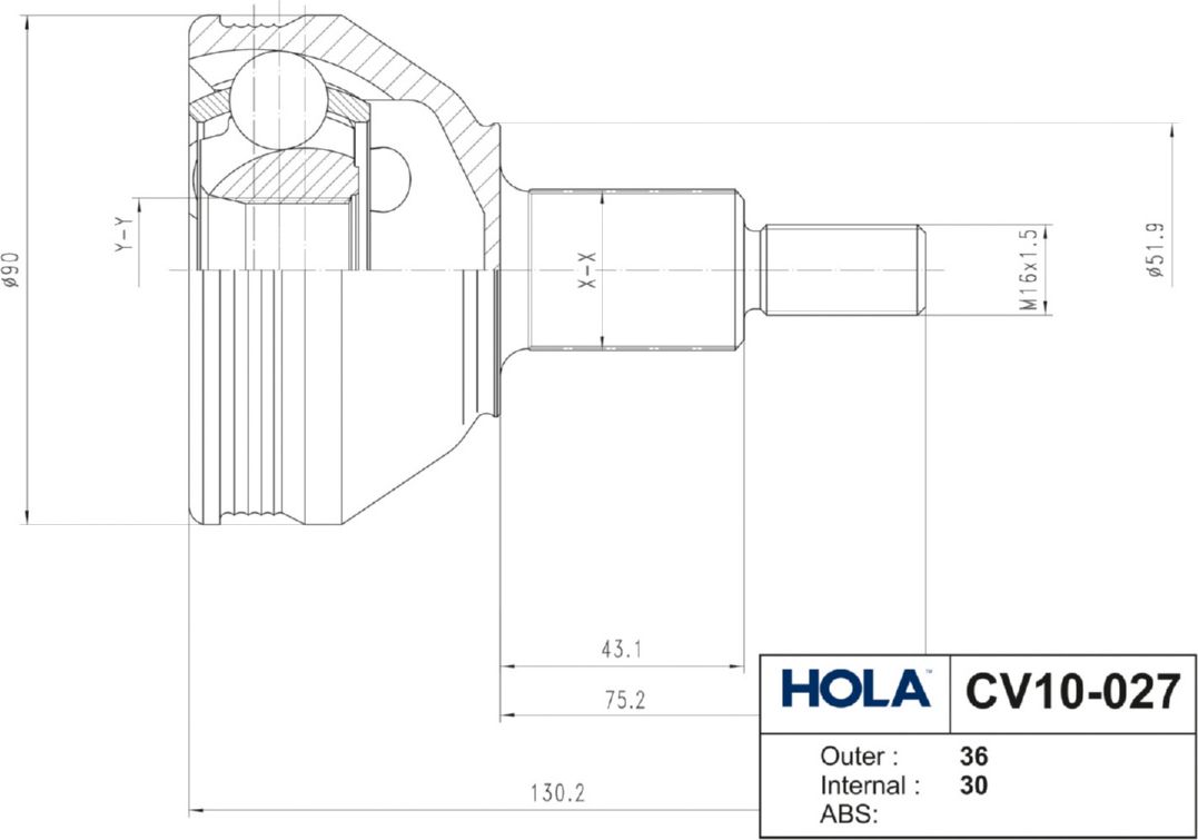 Шрус наружный (граната) HOLA. Артикул CV10-027
