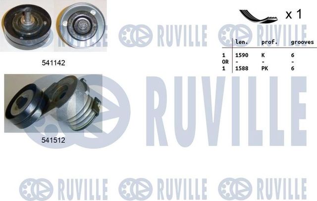 Приводной ремень поликлиновой с роликами (комплект) Ruville. Артикул 570170